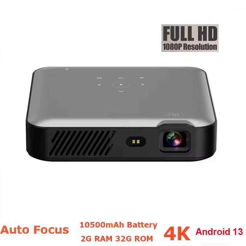 Full HD 1080P 4K Smart Projector with Auto Focus, Android 13, 5G WiFi, DLP Technology, 10500mAh Battery, Mobile Smartphone Compatible Beamer