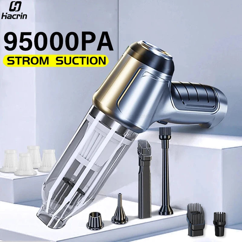 Portable Wireless Car Vacuum Cleaner with 95000PA Strong Suction - Handheld and Powerful Blower for Home and Vehicle Use