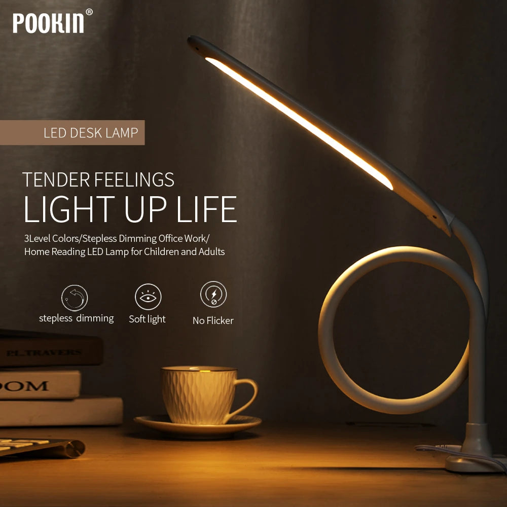 Long Arm Table Lamp Led Flexible Gooseneck Touch Dimming Desk Lamp Clip on Lamp for Reading Bedroom Led Light 3 Color Modes