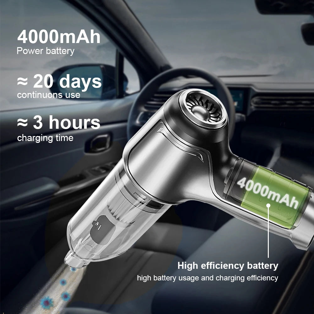 Portable Wireless Car Vacuum Cleaner with 95000PA Strong Suction - Handheld and Powerful Blower for Home and Vehicle Use