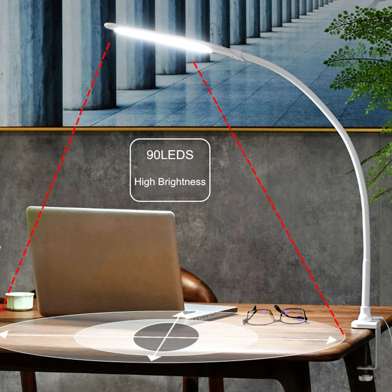 Long Arm Table Lamp Led Flexible Gooseneck Touch Dimming Desk Lamp Clip on Lamp for Reading Bedroom Led Light 3 Color Modes