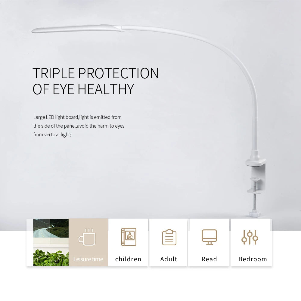 Long Arm Table Lamp Led Flexible Gooseneck Touch Dimming Desk Lamp Clip on Lamp for Reading Bedroom Led Light 3 Color Modes