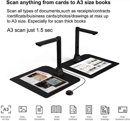 VIISAN VK16 High-Definition 16MP Portable Document Scanner for A3 Size - Ideal for Office and Educational Use, Multi-Language Support