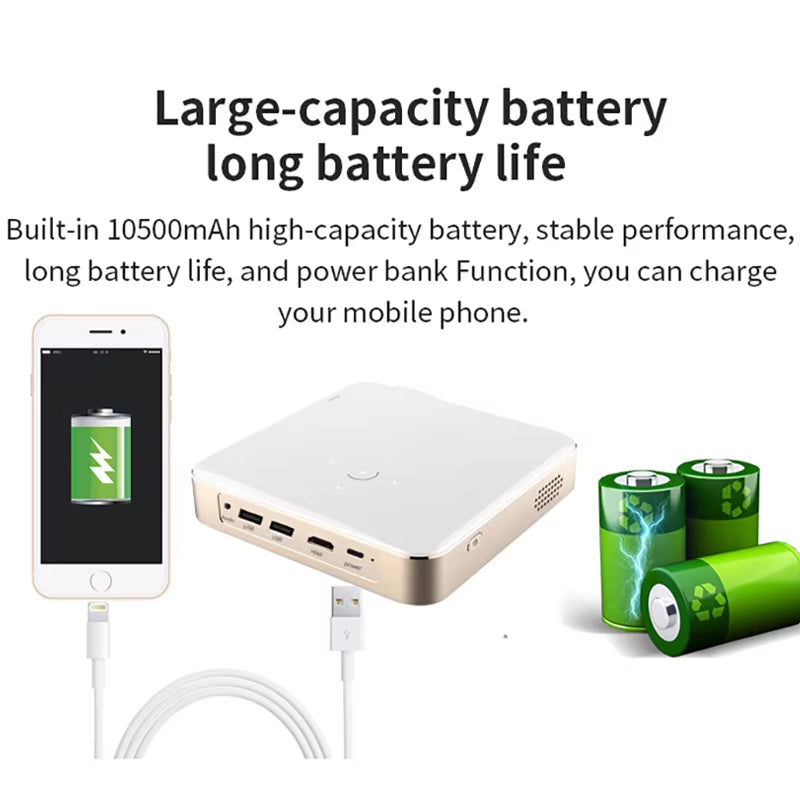 Full HD 1080P 4K Smart Projector with Auto Focus, Android 13, 5G WiFi, DLP Technology, 10500mAh Battery, Mobile Smartphone Compatible Beamer