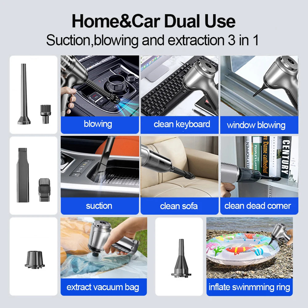 Portable Wireless Car Vacuum Cleaner with 95000PA Strong Suction - Handheld and Powerful Blower for Home and Vehicle Use