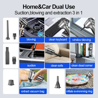 Portable Wireless Car Vacuum Cleaner with 95000PA Strong Suction - Handheld and Powerful Blower for Home and Vehicle Use